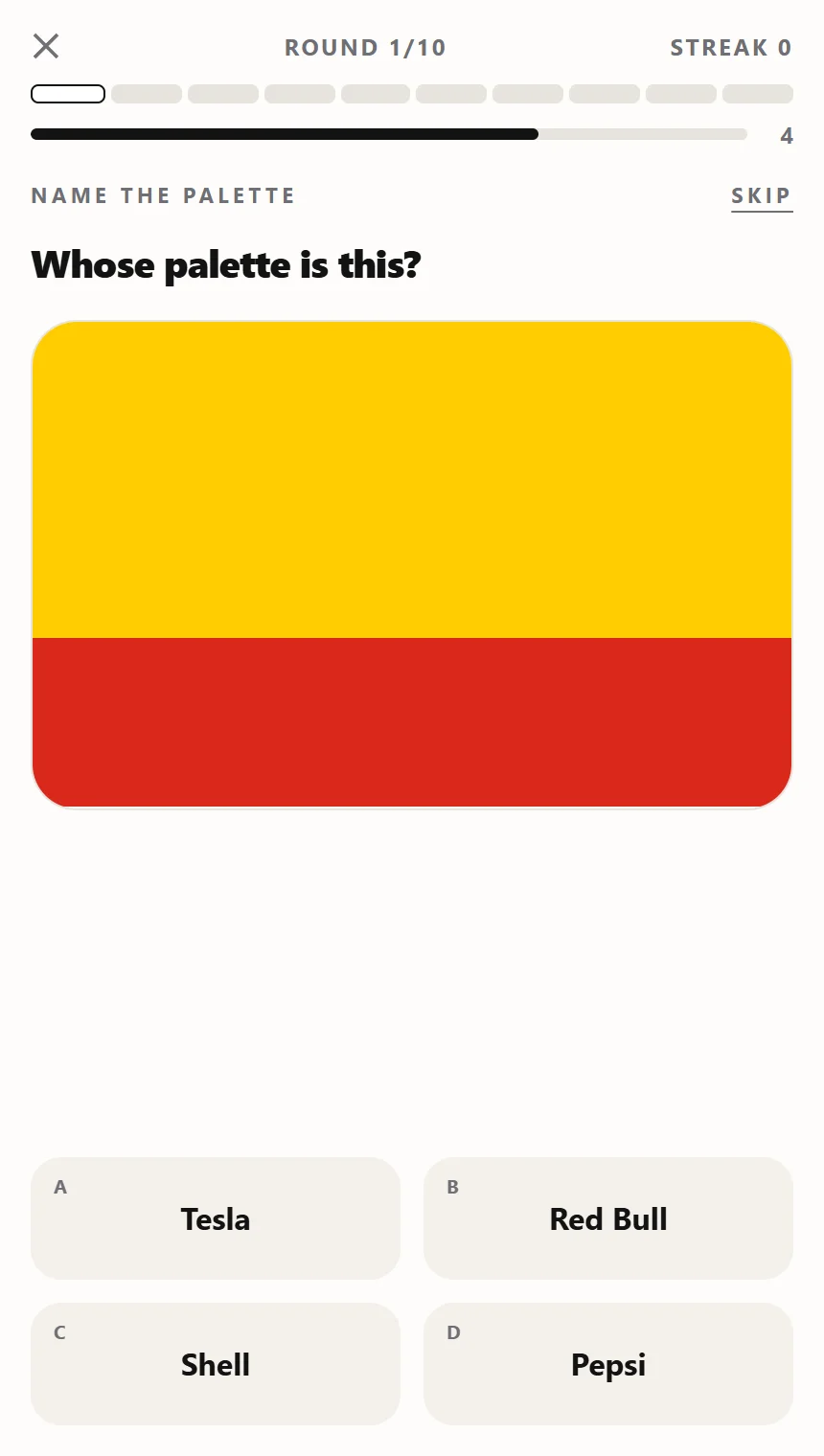 Brandr palette round: red and yellow blocks with four brand options below