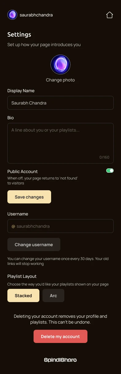 Figma: Playlist Layout under the profile form's Save