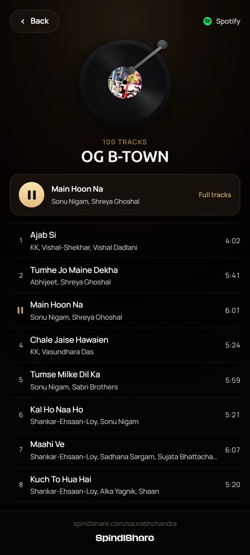 Shipped: the product's own player, a record over the song list