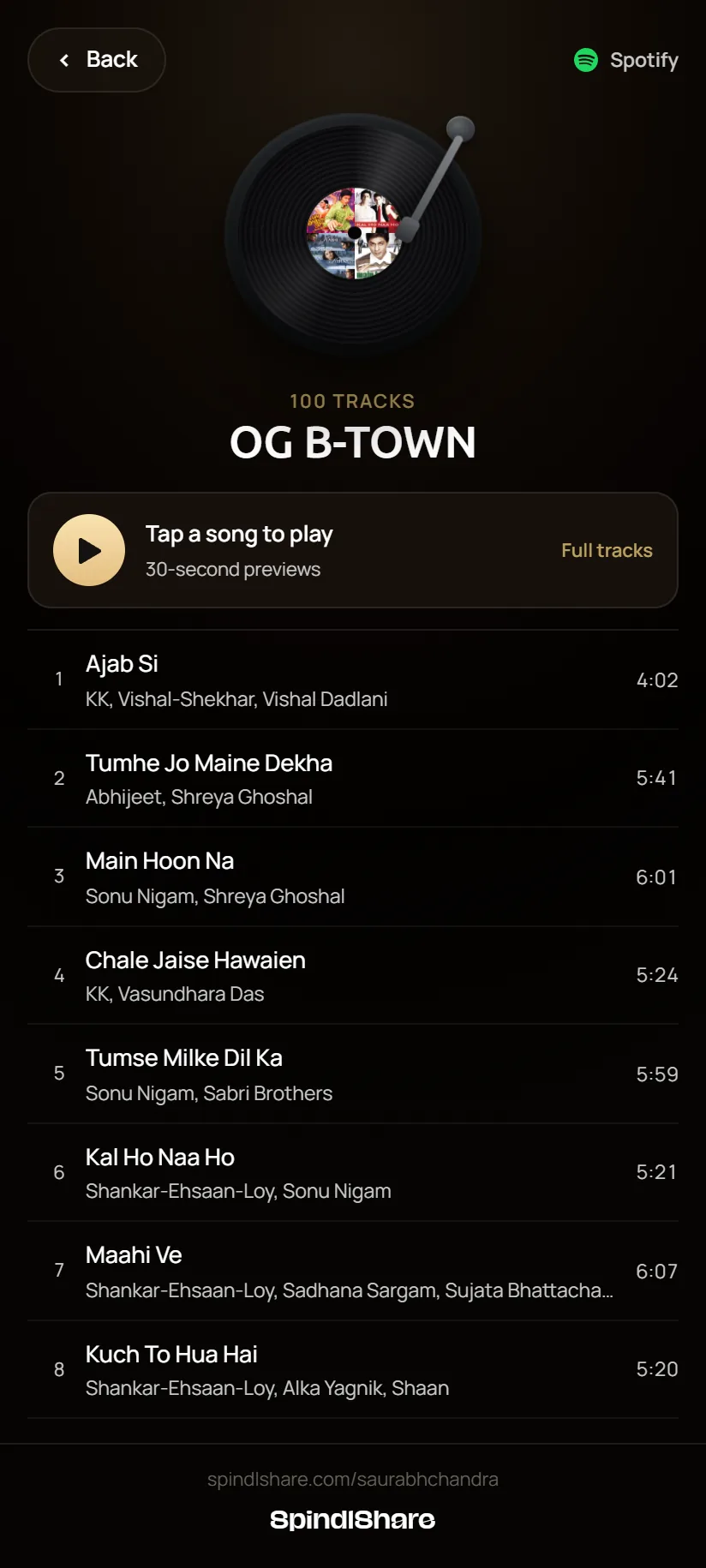 Shipped: the product's own player, a record over the song list
