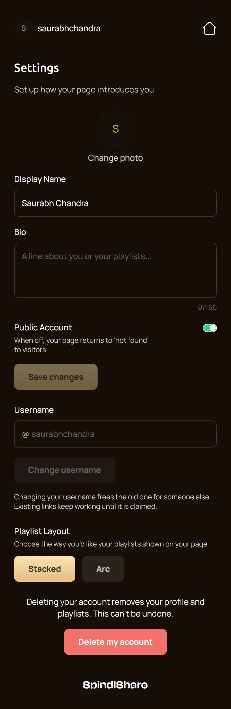 Shipped: settings with Stacked or Arc layout buttons